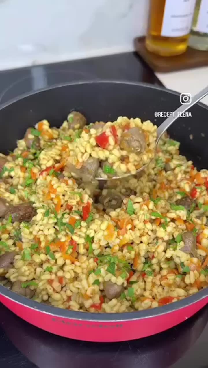Булгур с куриными сердечками